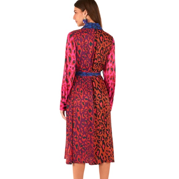 Farm Rio Mixed Leopard Pop Lenzing Ecovero Viscose Midi Dress M NWT - Picture 3 of 15